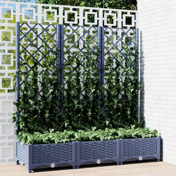 Vaso/floreira jardim c/ treliça 120x40x121,5 cm PP cinzento azul