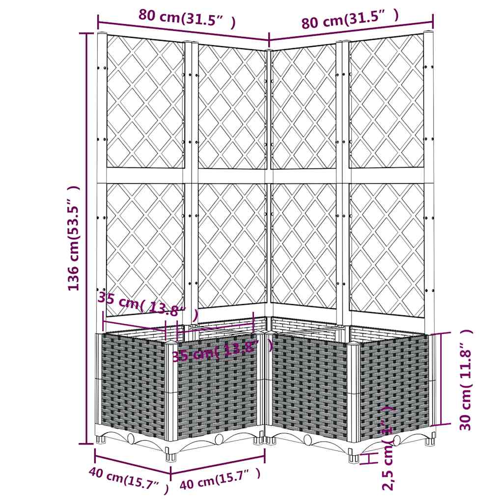 Vaso/floreira jardim c/ treliça 80x80x136 cm PP cinzento azul