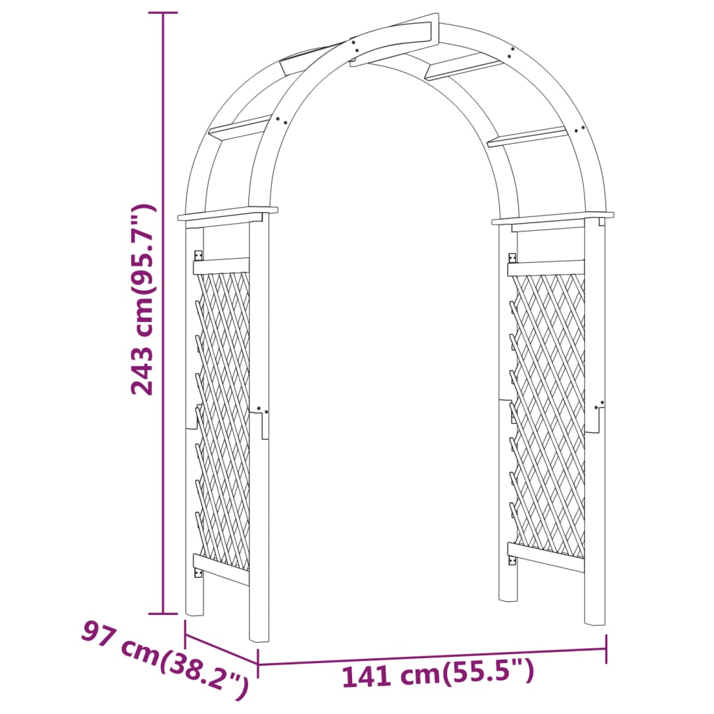 Arco com treliça 141x97x243 cm pinho maciço impregnado