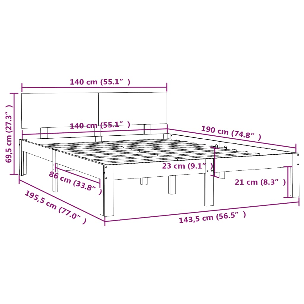 Estrutura de cama 140x190 cm pinho maciço branco