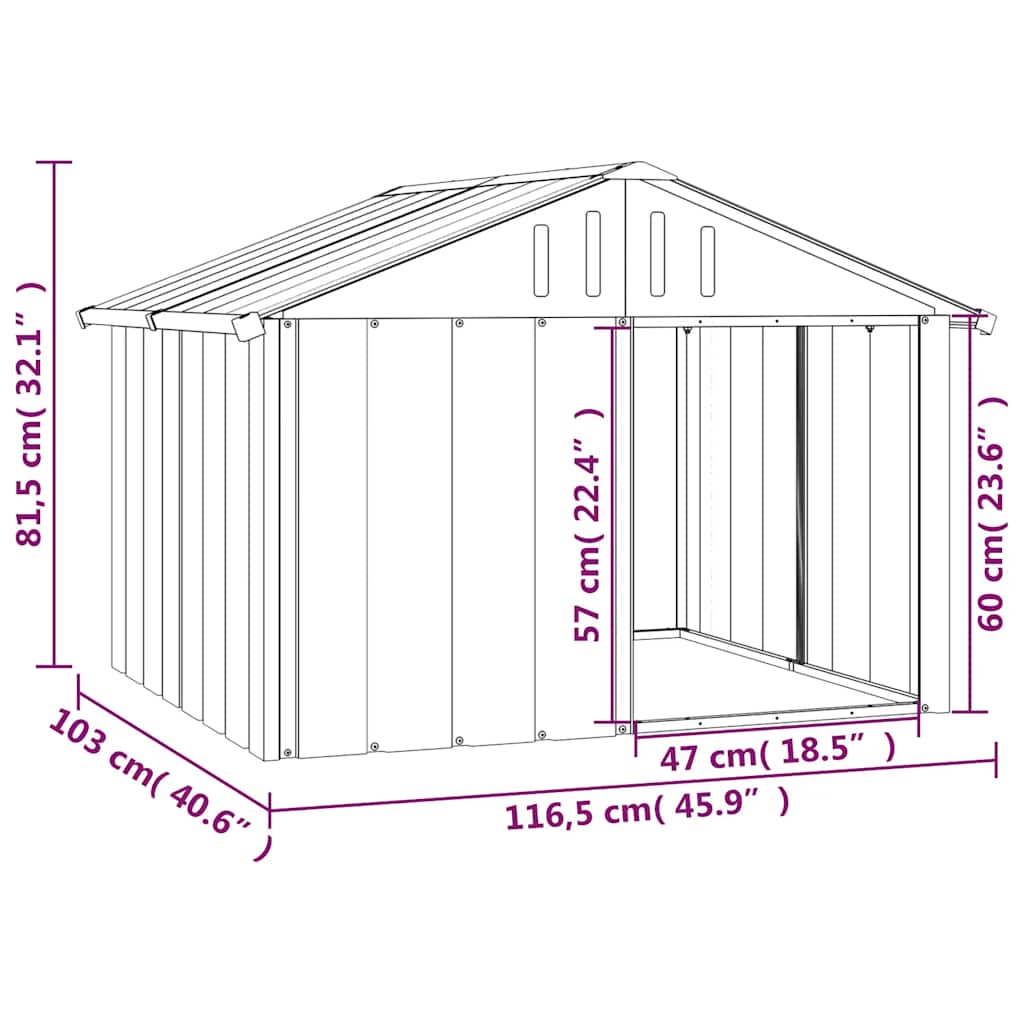 Casota para cães 116,5x103x81,5 cm aço galvanizado cinzento