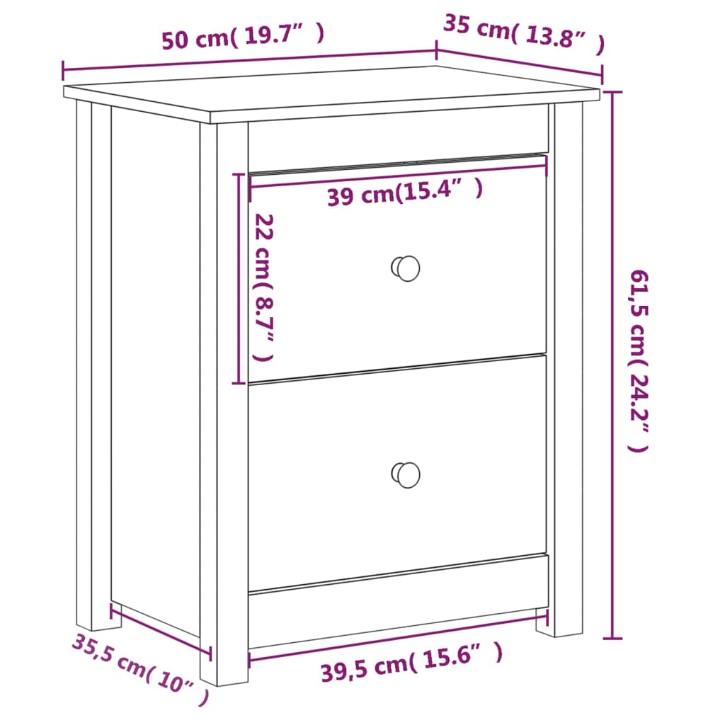 Mesa de cabeceira 50x35x61,5 cm madeira de pinho maciça branco