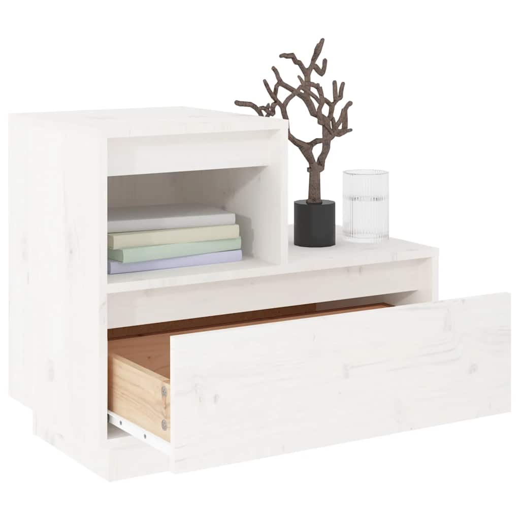 Mesa de cabeceira 60x34x51 cm madeira de pinho maciça branco