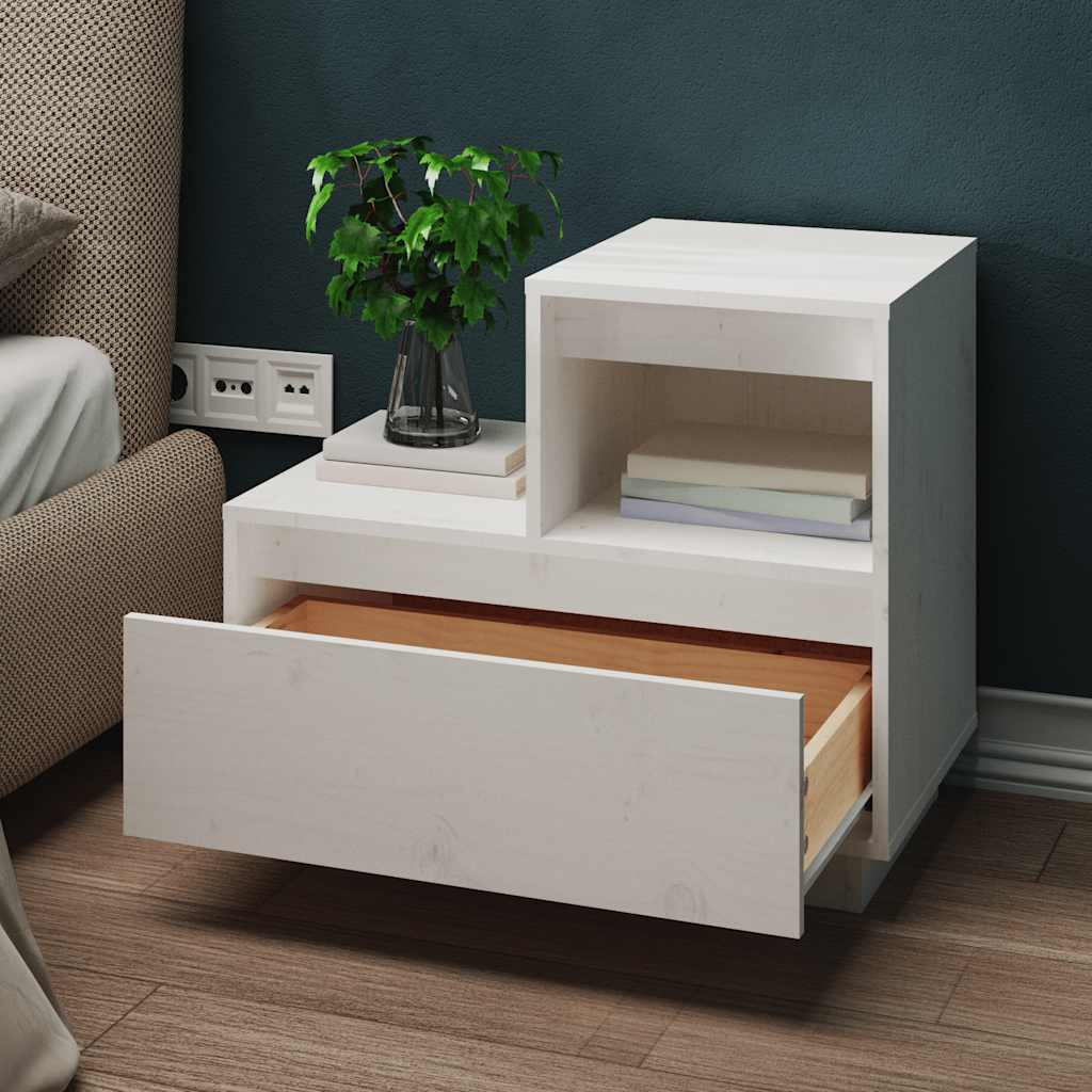 Mesa de cabeceira 60x34x51 cm madeira de pinho maciça branco