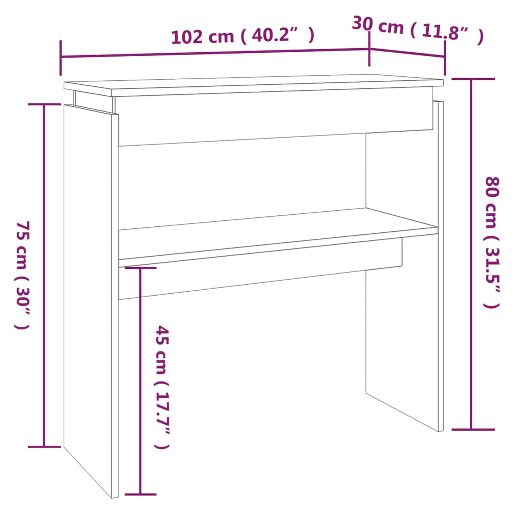 Mesa consola 102x30x80 cm derivados de madeira cinzento sonoma