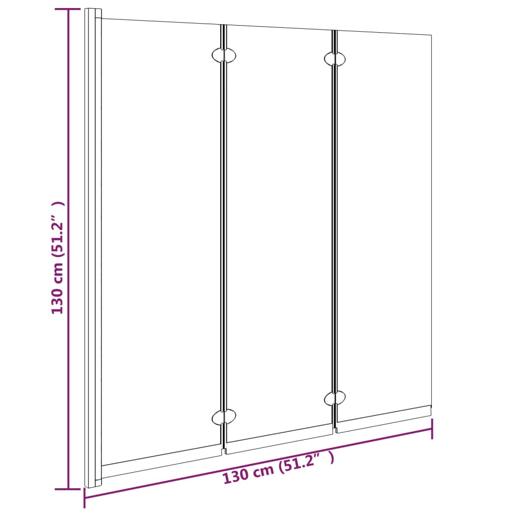 Divisória de chuveiro dobrável 3 painéis 130x130 cm ESG preto