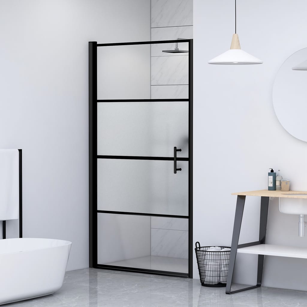 Porta de chuveiro meio vidro fosco temperado 100x178 cm preto