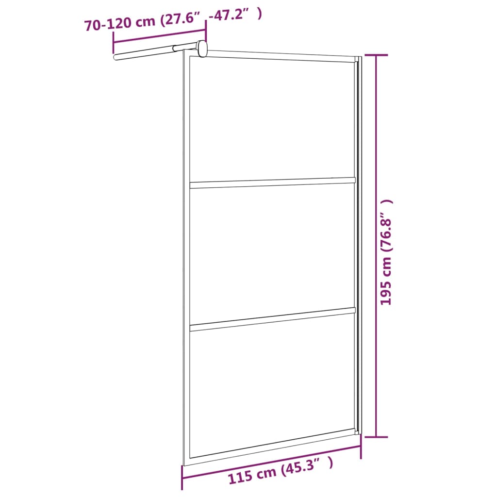 Divisória de chuveiro 115x195cm vidro ESG design pedras preto