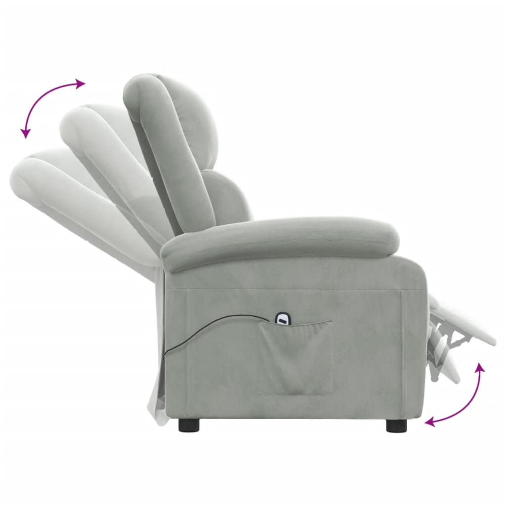 Poltrona reclinável elétrica veludo cinzento-claro