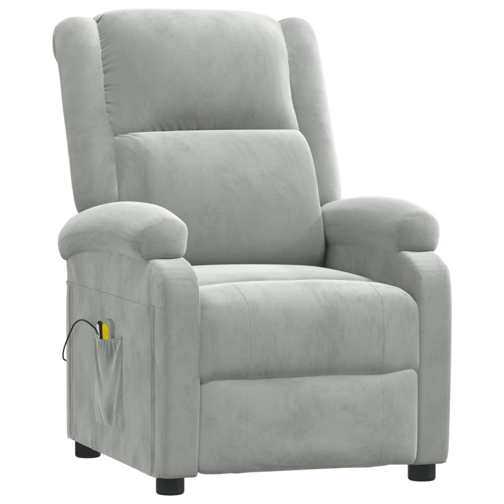 Poltrona de massagens elétrica veludo cinzento-claro