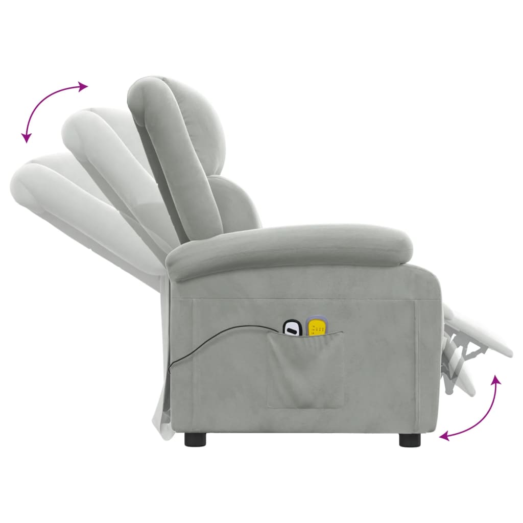 Poltrona de massagens elétrica veludo cinzento-claro