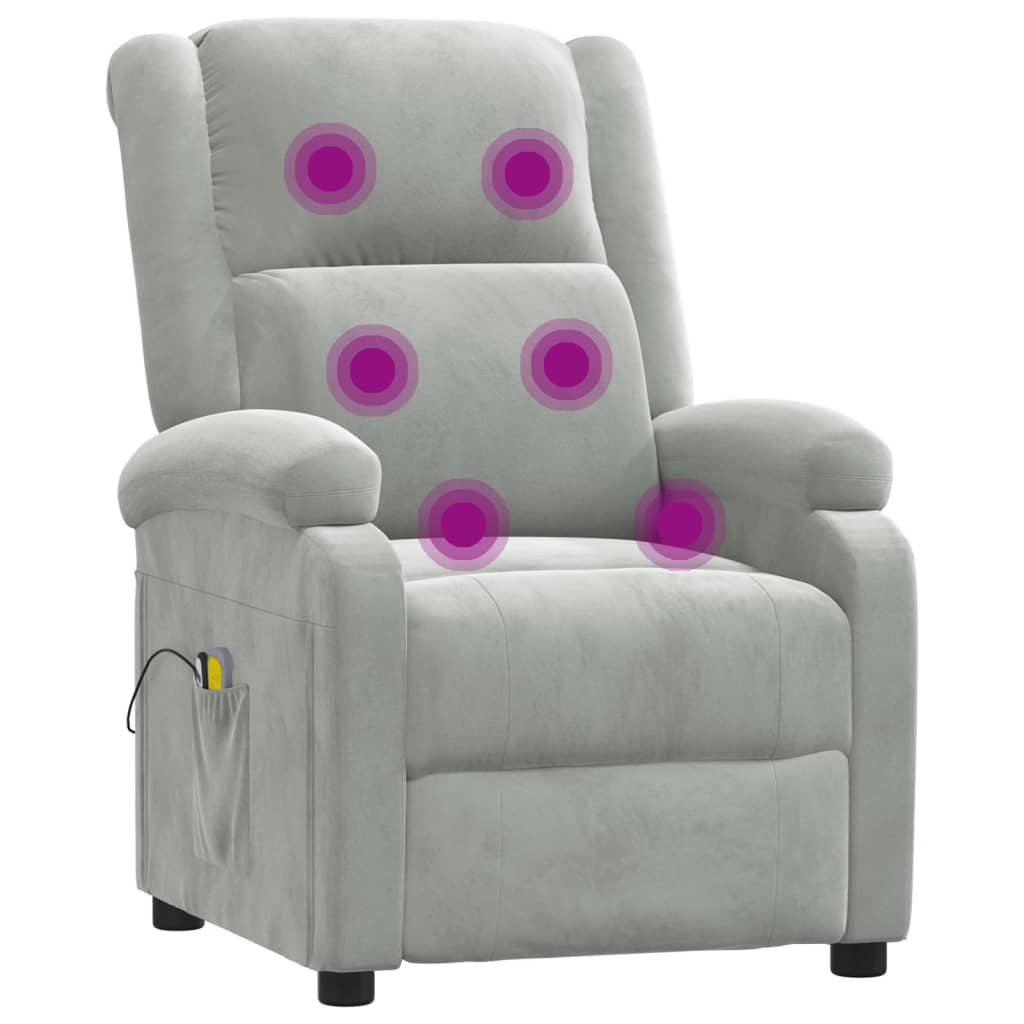 Poltrona de massagens elétrica veludo cinzento-claro