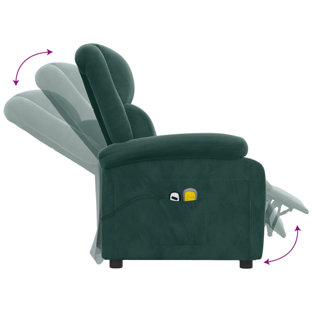 Poltrona de massagens elétrica veludo verde-escuro