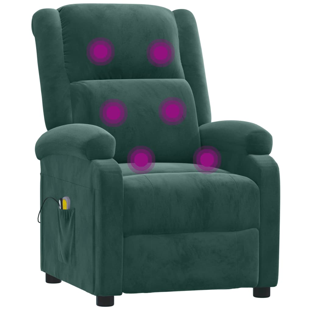 Poltrona de massagens elétrica veludo verde-escuro