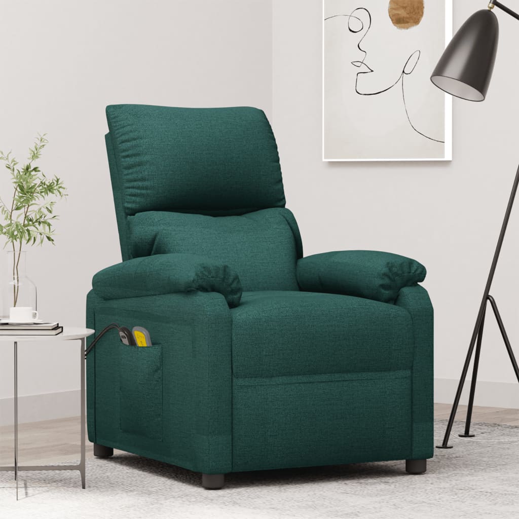 Poltrona de massagens elétrica tecido verde-escuro