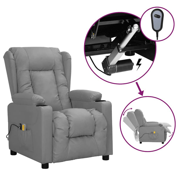 Poltrona de massagens elétrica couro artificial cinzento