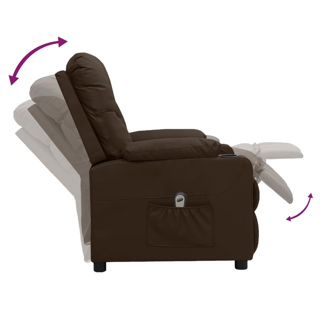 Poltrona reclinável elétrica couro artificial castanho