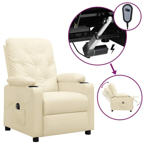 Poltrona reclinável elétrica couro artificial cor creme