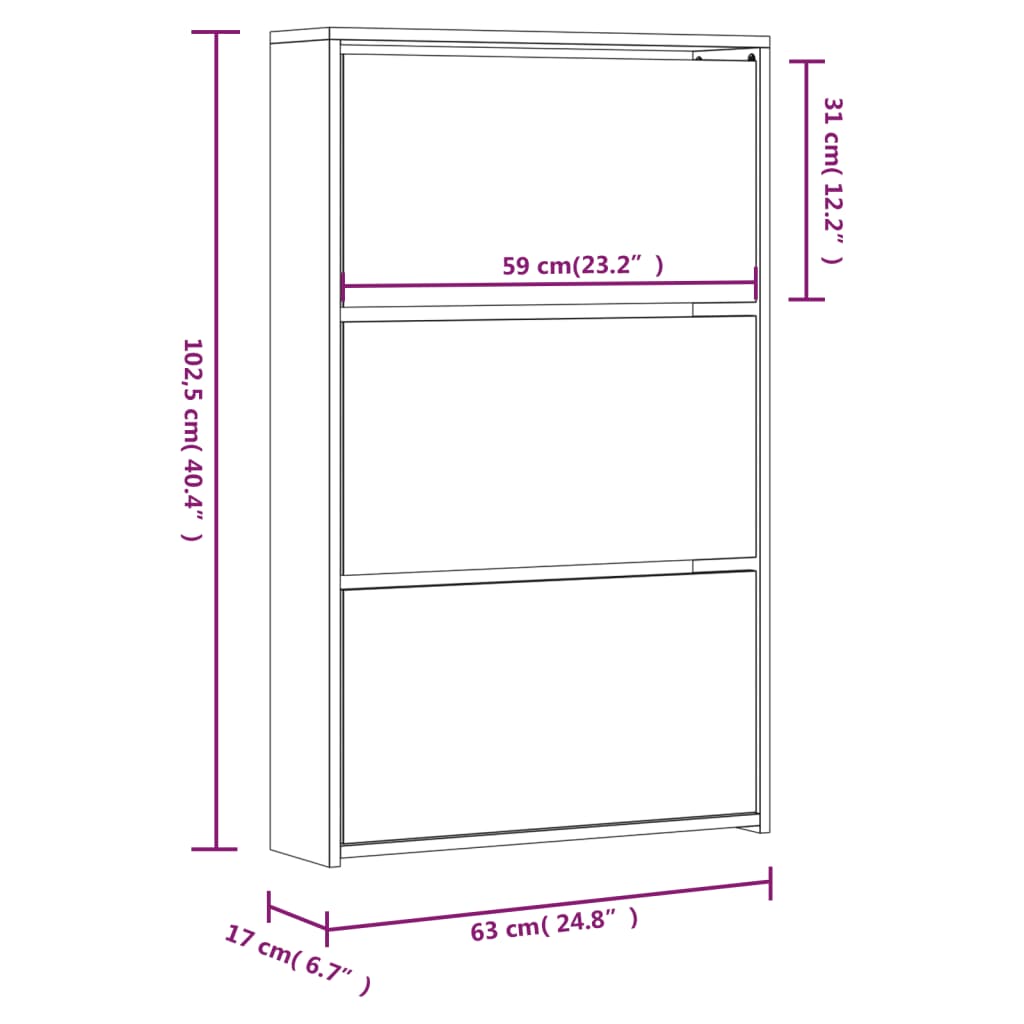 Sapateira + espelho 3 divisórias 63x17x102,5cm branco brilhante