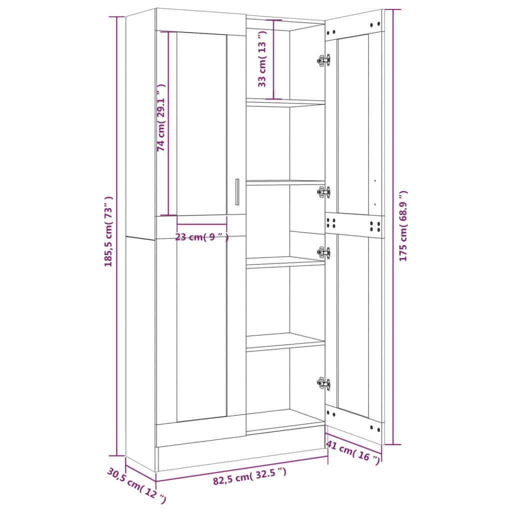 Vitrine 82,5x30,5x185,5 cm derivados madeira carvalho castanho