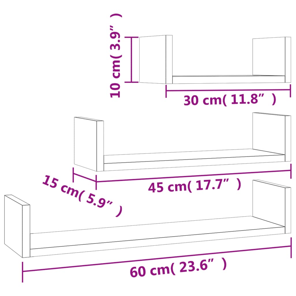 Prateleiras de parede 3 pcs derivados madeira carvalho castanho