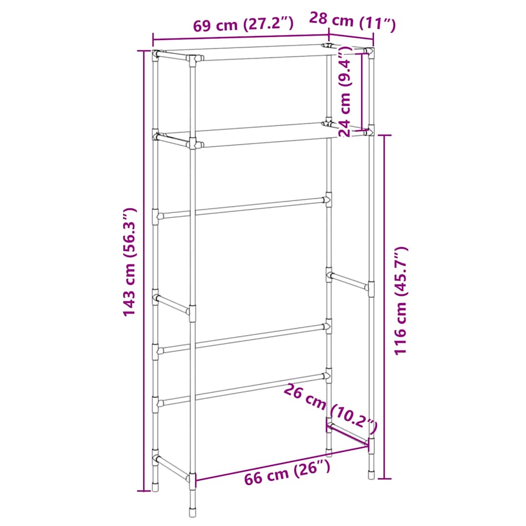 Estante arrumação p/ máquina de lavar 2 prat. 69x28x143cm ferro