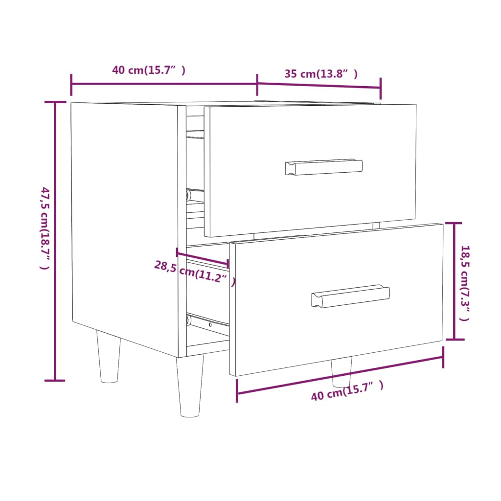 Mesa de cabeceira 40x35x47,5 cm branco