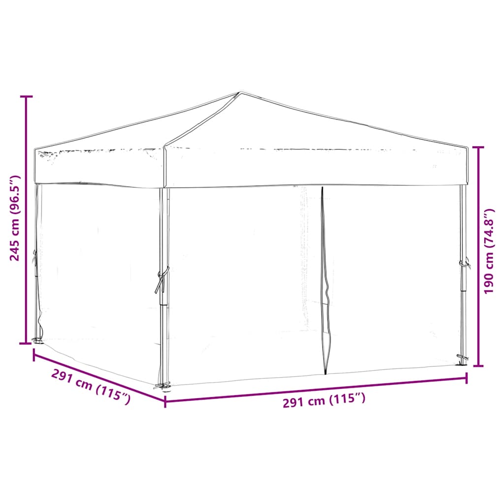 Tenda para festas dobrável com paredes laterais 3x3 m vermelho