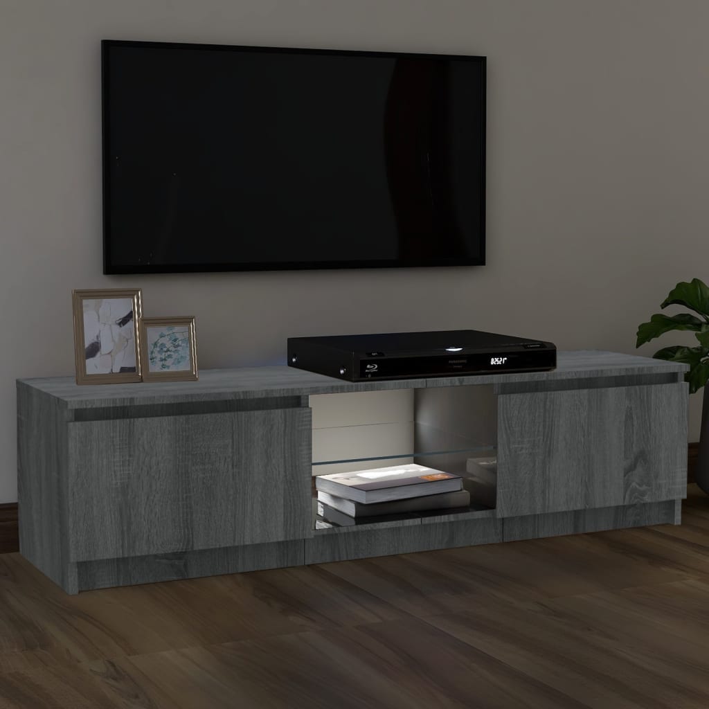Móvel de TV com luzes LED 120x30x35,5 cm cinzento sonoma