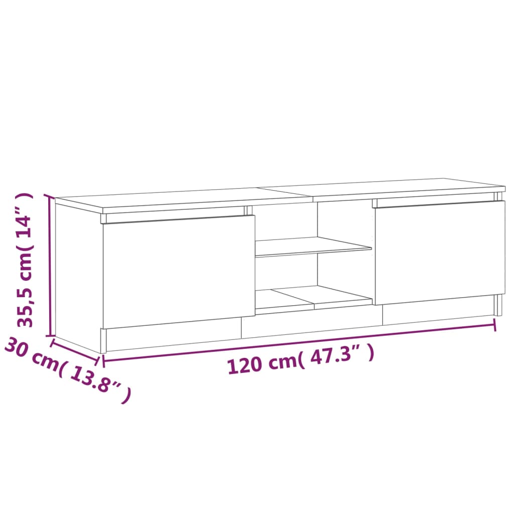 Móvel de TV com luzes LED 120x30x35,5 cm cinzento sonoma