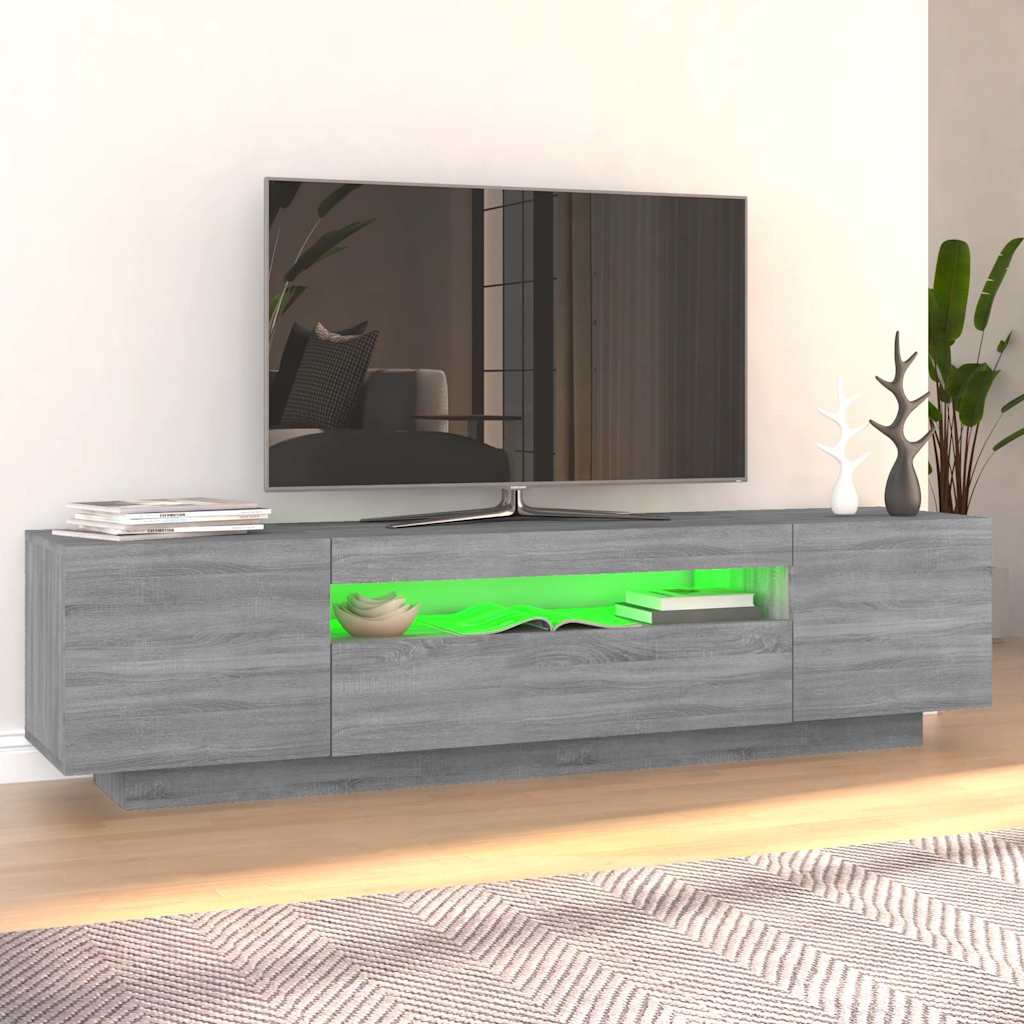 Móvel de TV com luzes LED 160x35x40 cm sonoma cinzento