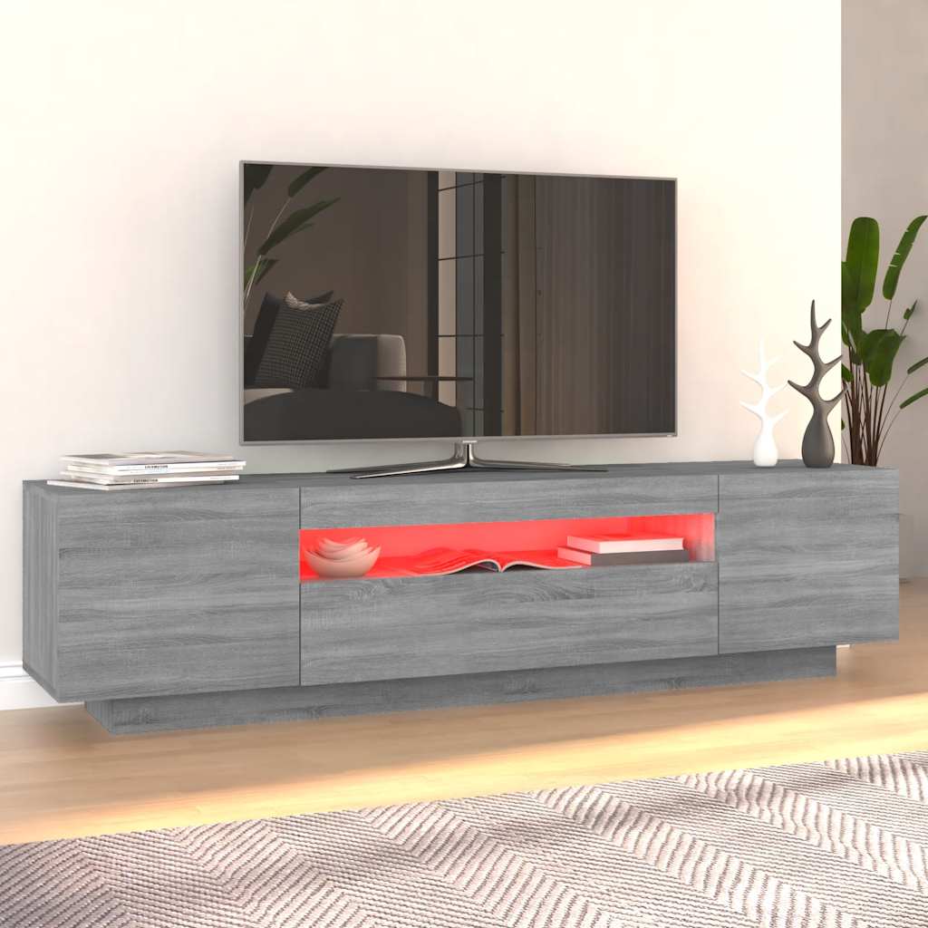 Móvel de TV com luzes LED 160x35x40 cm sonoma cinzento