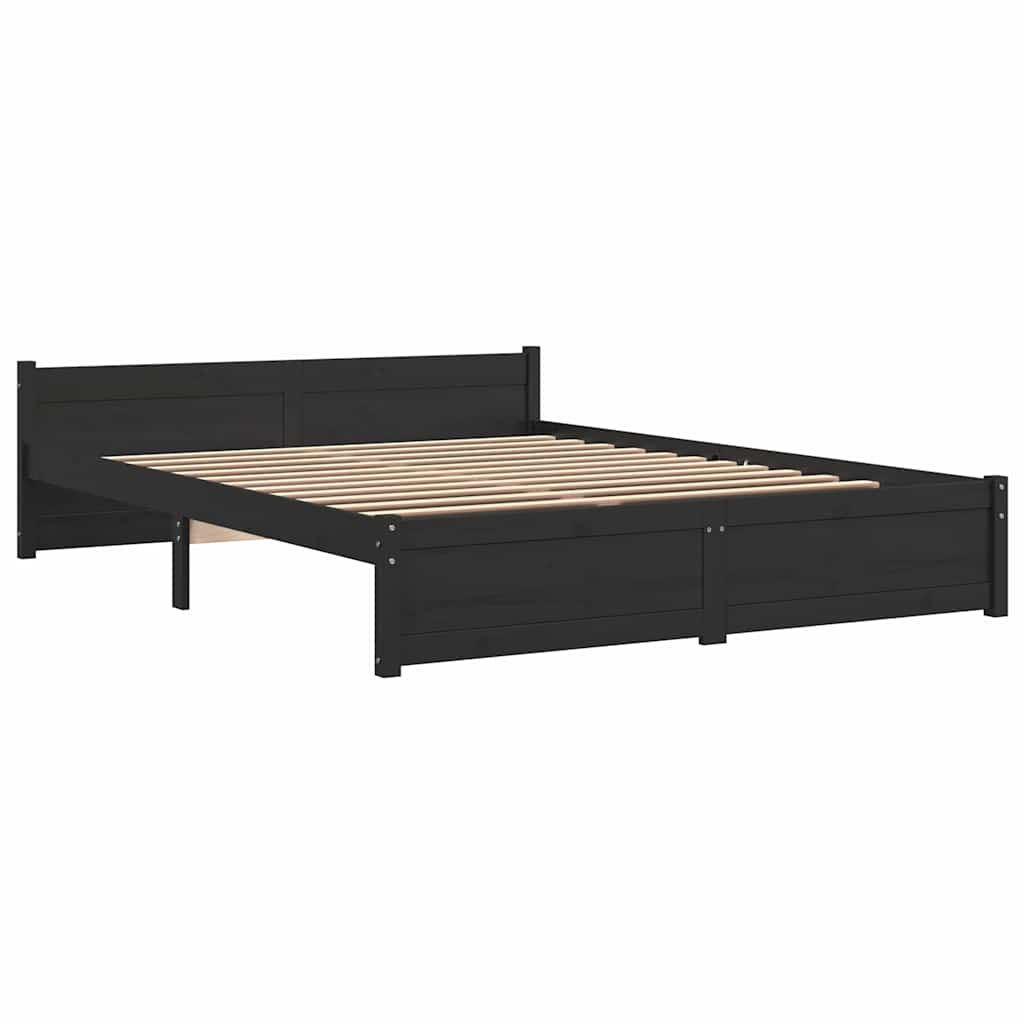 Estrutura de cama casal 135x190 cm madeira maciça preto
