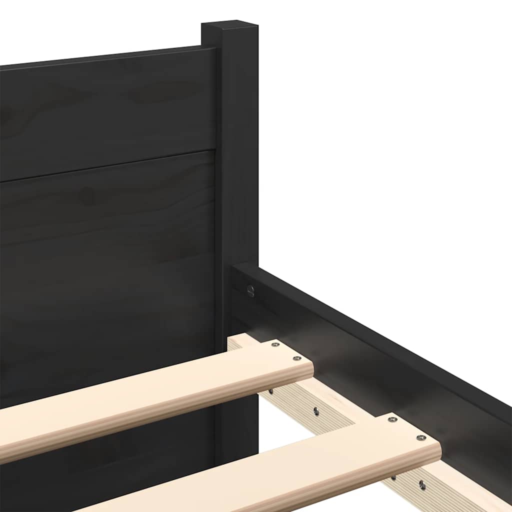 Estrutura de cama casal 135x190 cm madeira maciça preto