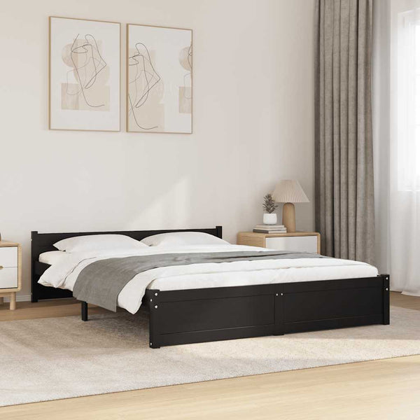Estrutura de cama casal 135x190 cm madeira maciça preto