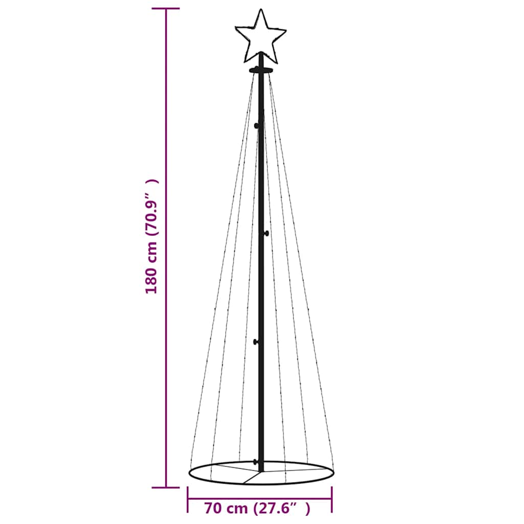 Árvore de Natal em cone 108 luzes LED 70x180 cm colorido