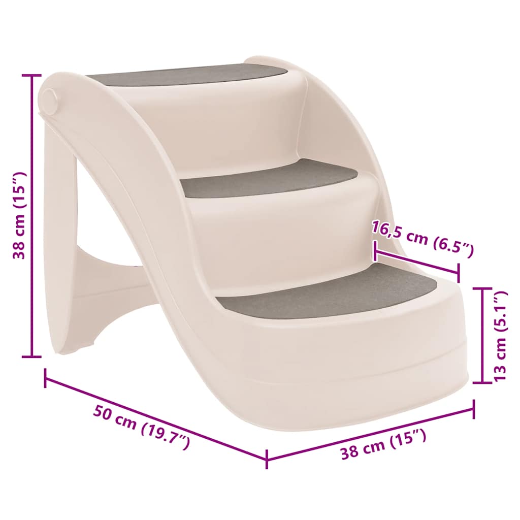 Escada dobrável 3 degraus para cães 50x38x38 cm plástico creme