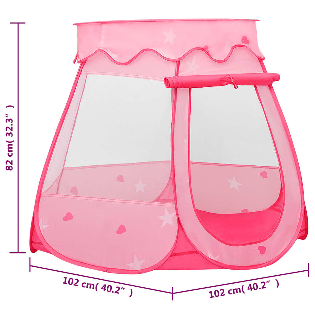 Tenda de brincar infantil com 250 bolas 102x102x82 cm rosa