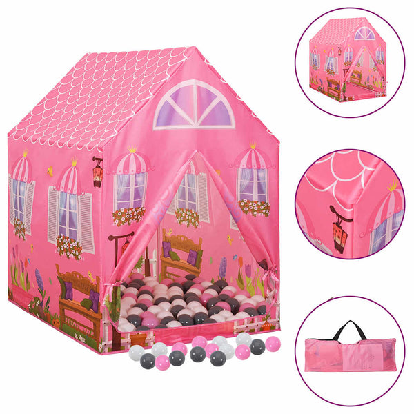 Tenda de brincar infantil com 250 bolas 69x94x104 cm rosa