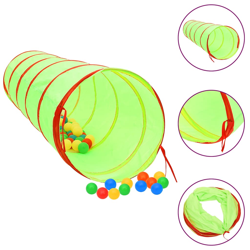 Túnel de brincar infantil com 250 bolas 175 cm poliéster verde