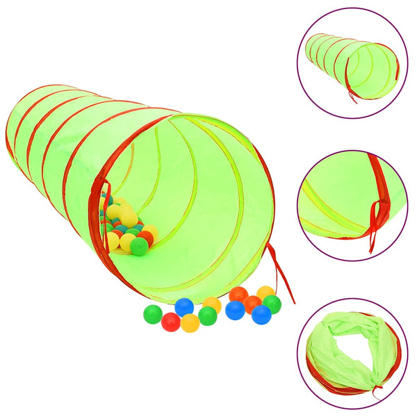 Túnel de brincar infantil com 250 bolas 175 cm poliéster verde