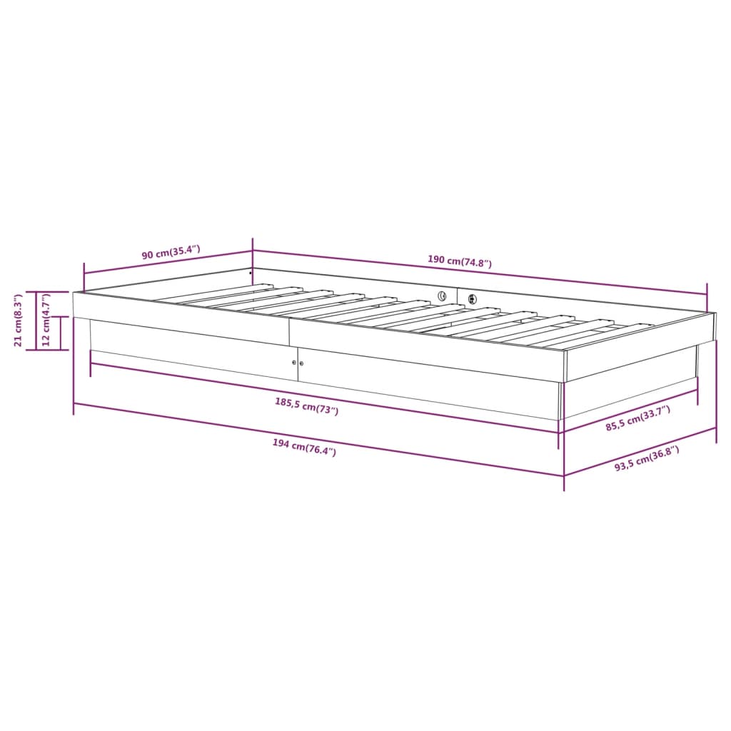Estrutura de cama solteiro 90x190 cm madeira maciça branco