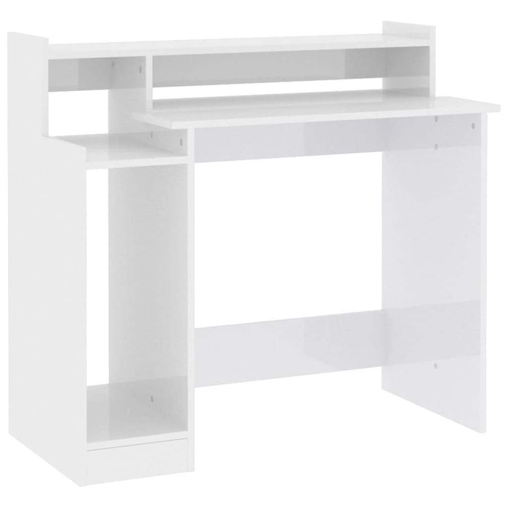 Secretária c/ LED 97x45x90cm derivados madeira branco brilhante