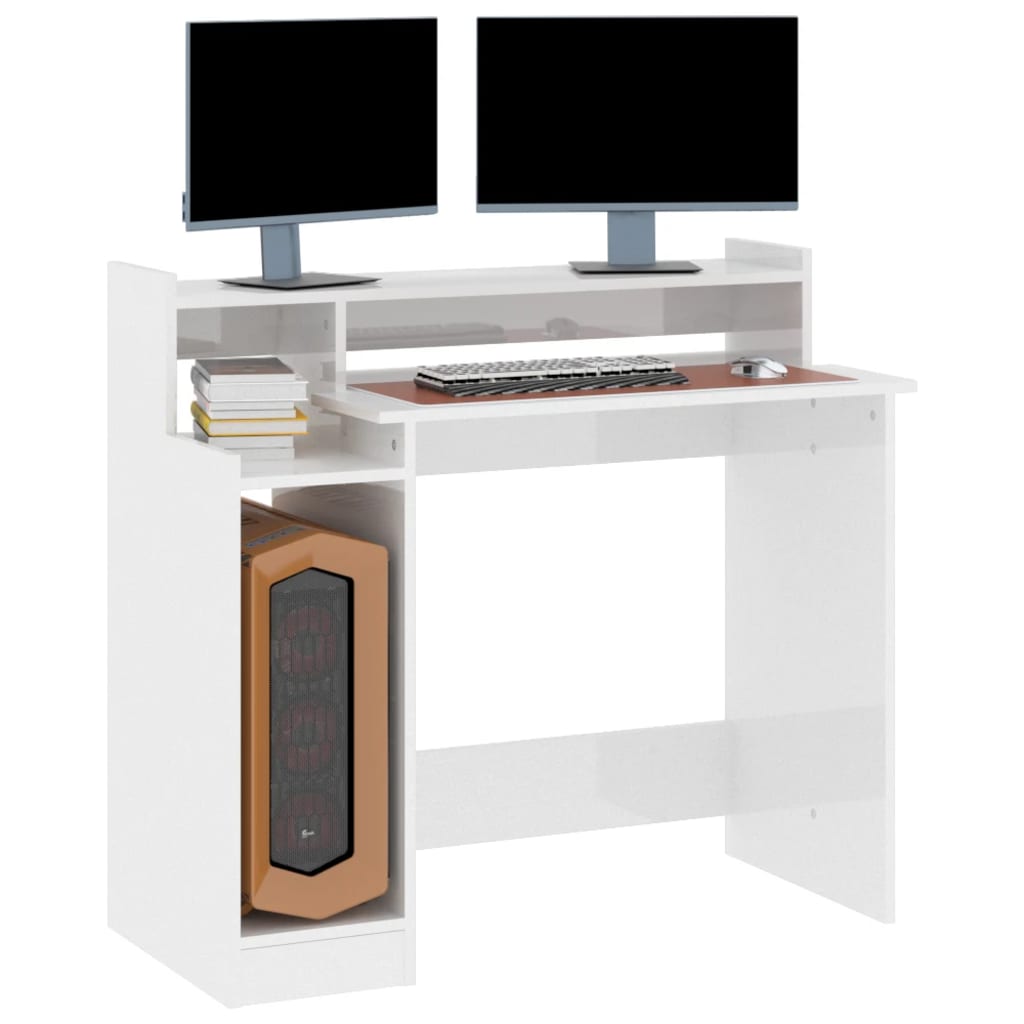 Secretária c/ LED 97x45x90cm derivados madeira branco brilhante