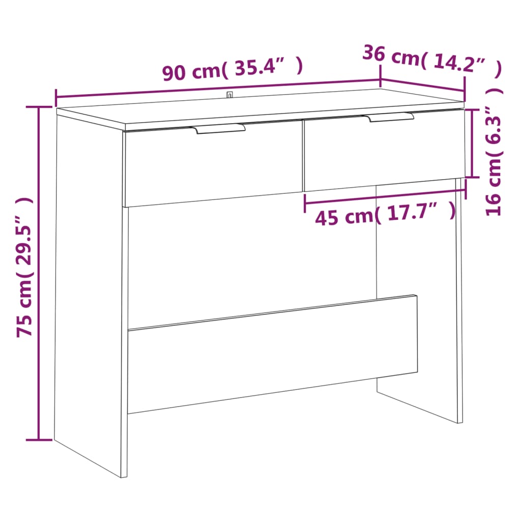 Mesa consola 90x36x75 cm derivados de madeira preto