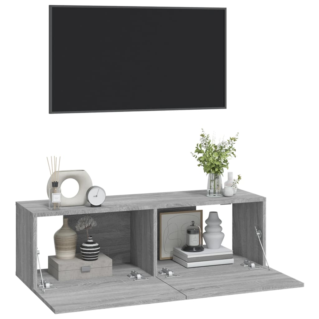 Armários parede 2pcs 100x30x30 cm derivados cinza sonoma