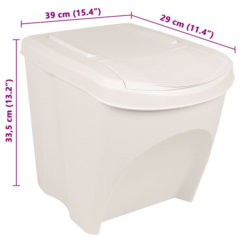 Caixotes do lixo empilháveis 3 pcs 75 L polipropileno branco