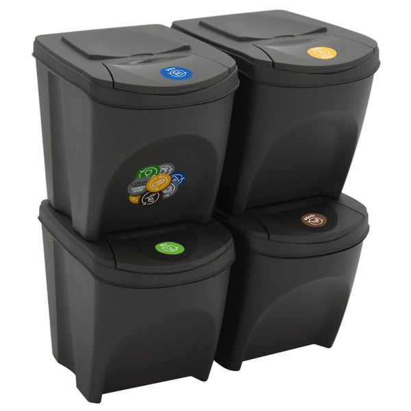 Caixotes do lixo empilháveis 4 pcs 100 L polipropileno cinzento