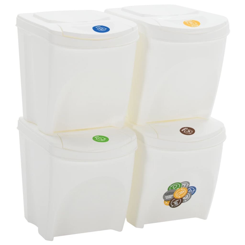Caixotes do lixo empilháveis 4 pcs 100 L polipropileno branco