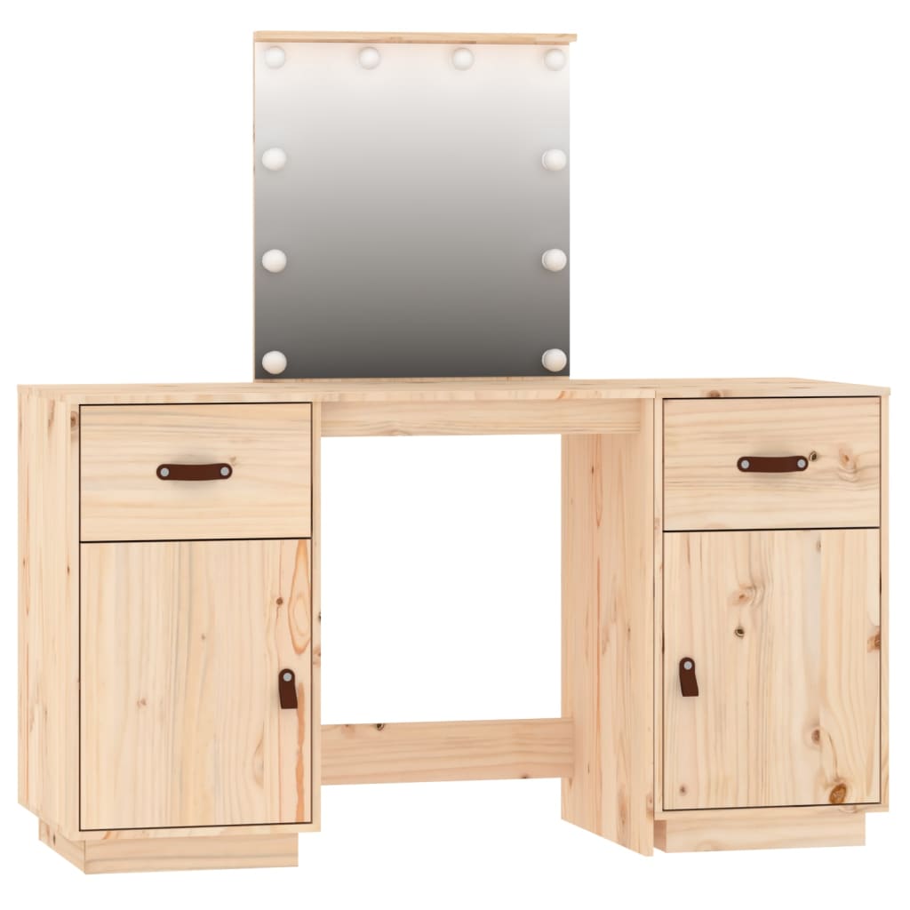 Conjunto de toucador c/ luzes LED madeira de pinho maciça